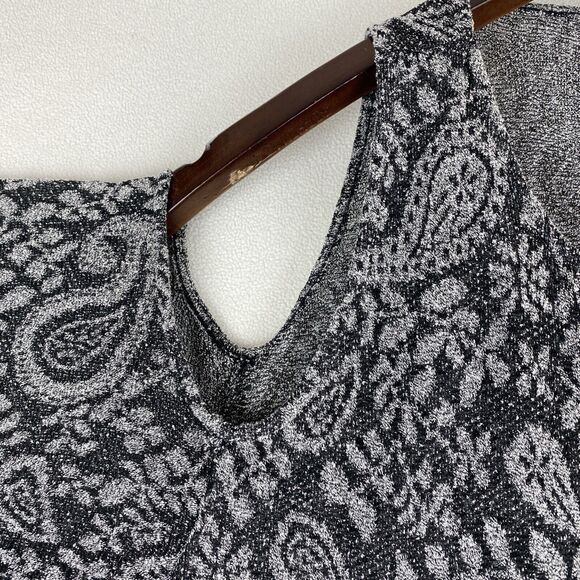 Lucky Brand Womens XL Black Gray Cold Shoulder Paisley Top Boho Flowy Romantic - Picture 11 of 16